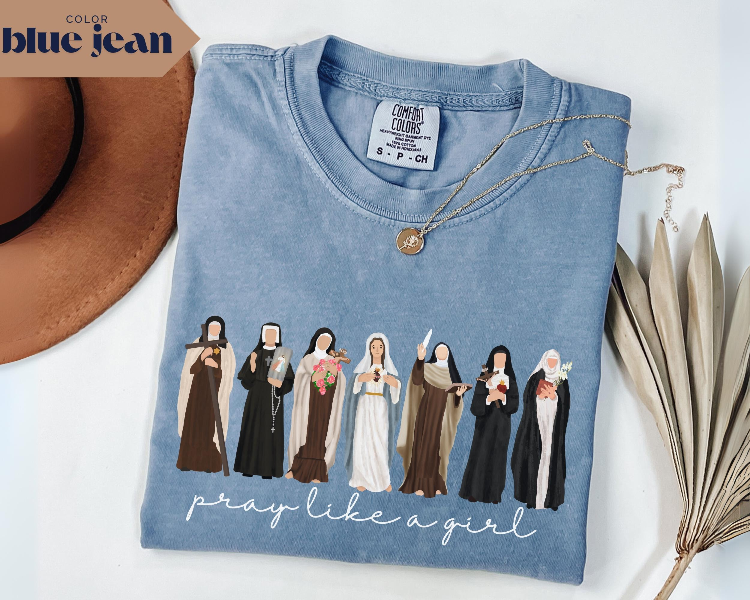 Comfort Colors Pray Like A Girl Shirt, Catholic Saint Graphic Tee, Christian Faith T-Shirt, Religious Gift for Women